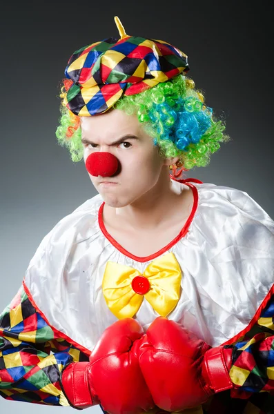 Grappige clown met bokshandschoenen — Stockfoto