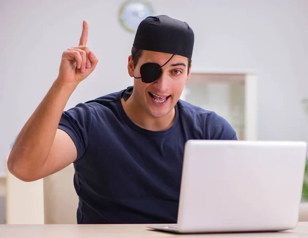 Digital security concept with pirate at computer — Stock Photo, Image