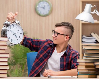 Okul sınavlarına hazırlanan genç bir öğrenci.