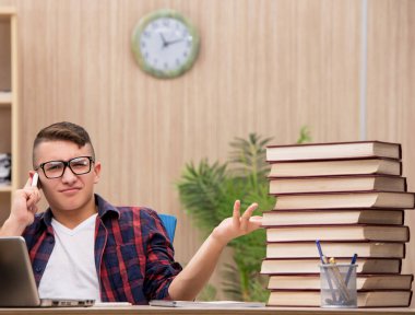 Okul sınavlarına hazırlanan genç bir öğrenci.