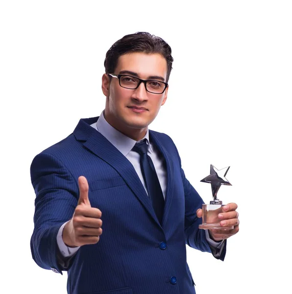 Uomo d'affari con stella premio isolato su bianco — Foto Stock