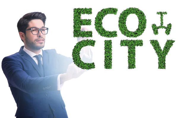 Ecocity ecologie concept met zakenman — Stockfoto
