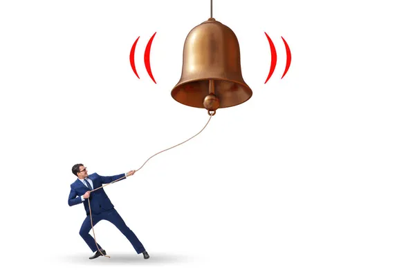 Businessman ringing the bell in case of danger — Stock Photo, Image