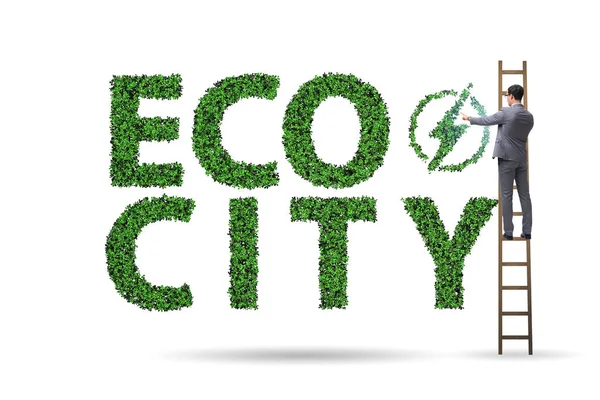 Eco πόλη στην οικολογία έννοια με επιχειρηματία — Φωτογραφία Αρχείου