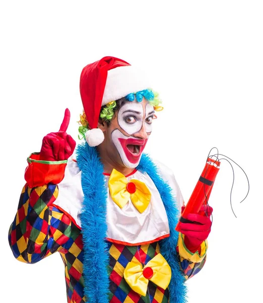 Junge lustige Clown-Komiker isoliert auf weiß — Stockfoto