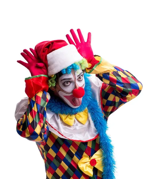 Junge lustige Clown-Komiker isoliert auf weiß — Stockfoto