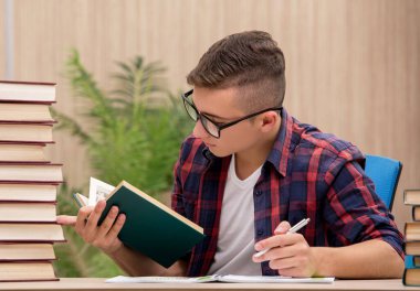 Okul sınavlarına hazırlanan genç bir öğrenci.