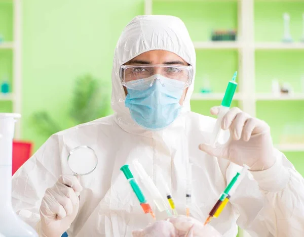 Assistente di laboratorio al test del pollo OGM — Foto Stock