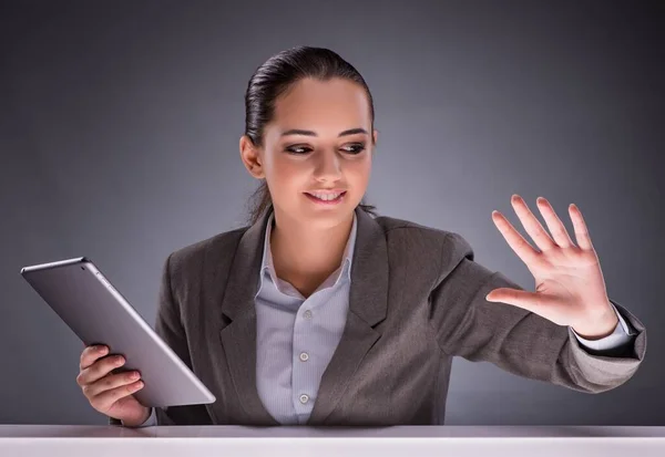 Woman with tablet computer in business concept — Stock Photo, Image