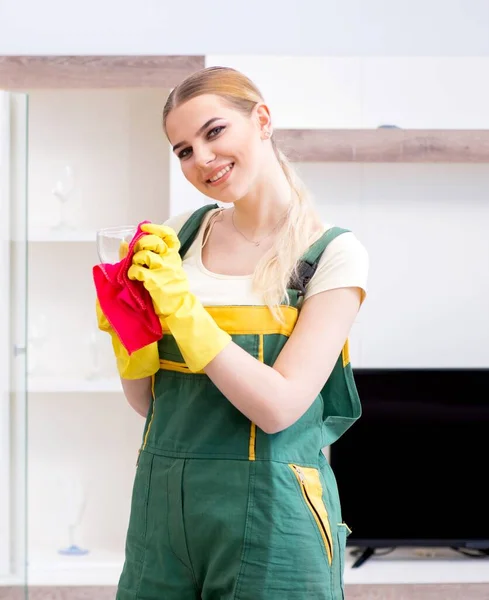 Professional cleaner cleaning apartment furniture — Stock Photo, Image