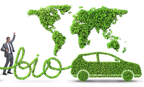 Empresário com carro alimentado com biocombustível — Fotografia de Stock