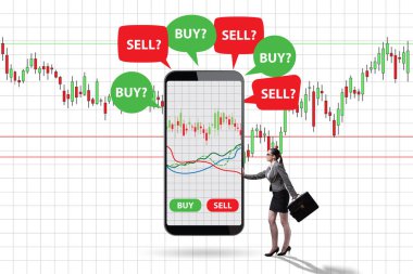 İş kadınıyla çevrimiçi ticaret kavramı