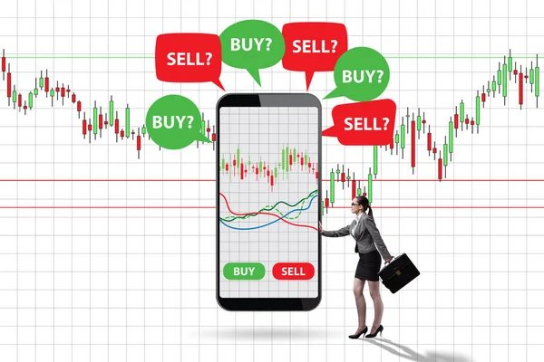 Online trading concept met zakenvrouw — Stockfoto