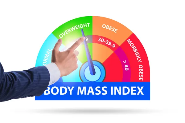 Concept of BMI - body mass index with man — Stock Photo, Image