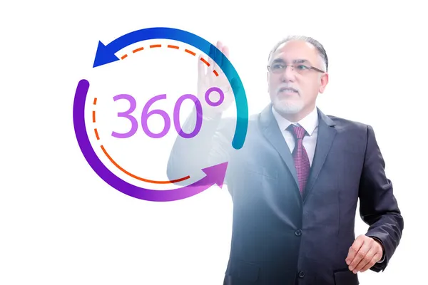Concept 360 degrés avec bouton-poussoir homme d'affaires — Photo