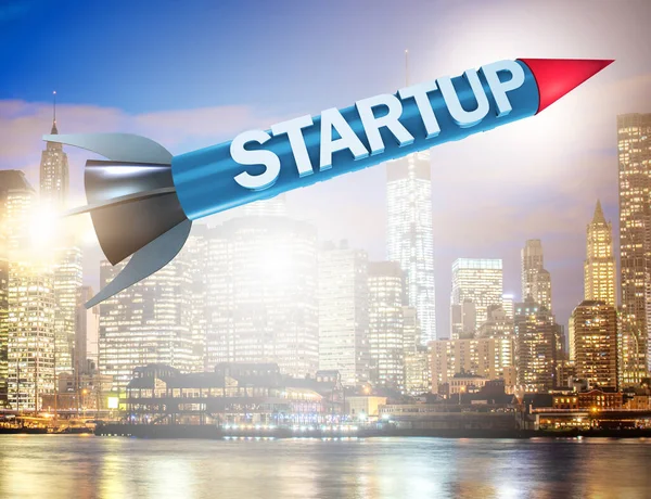 Foguete no conceito de start-up de negócios - renderização 3d — Fotografia de Stock