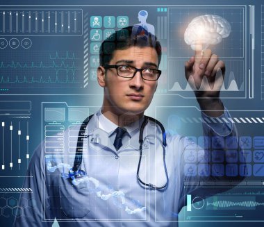 Fütürist tıp konsepti doktoru düğmeye basıyor