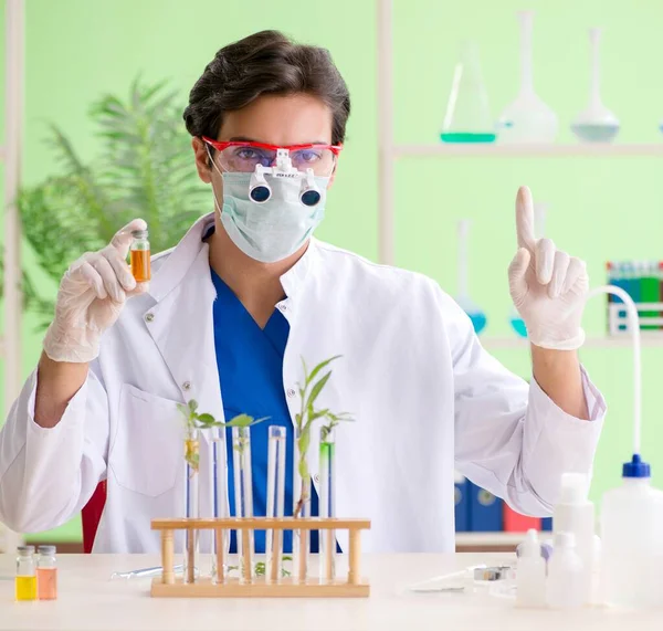 Joven biotecnólogo químico trabajando en laboratorio — Foto de Stock
