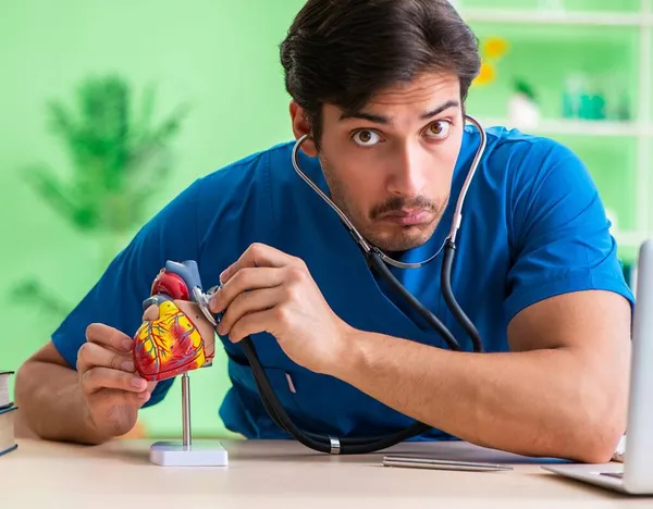 Estudante médico explicando problemas cardíacos — Fotografia de Stock