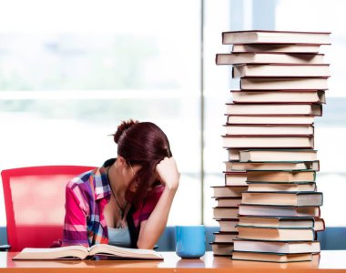 Üniversite sınavlarına hazırlanan genç kız öğrenci.