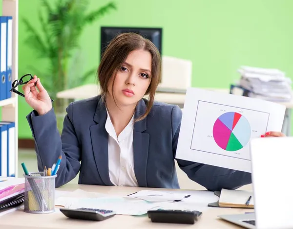 Gerente financiera femenina presentando gráfico gráfico sentado en la o — Foto de Stock