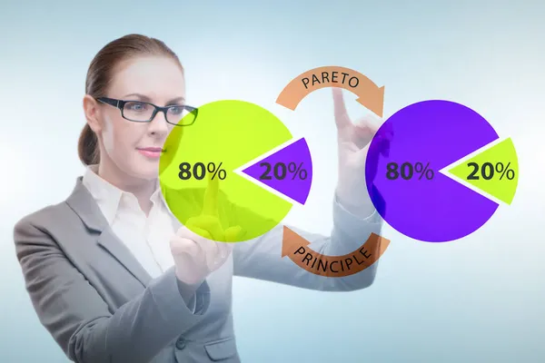 Businesswoman in pareto rule illustration — Stock fotografie