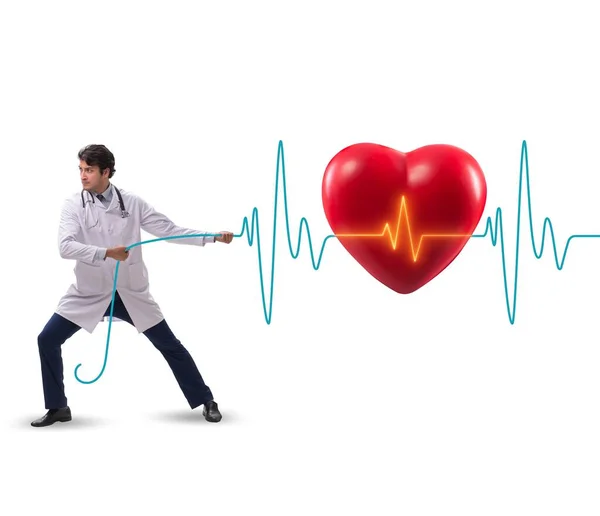 Καρδιολόγος στην έννοια της τηλεϊατρικής με καρδιακό ρυθμό — Φωτογραφία Αρχείου