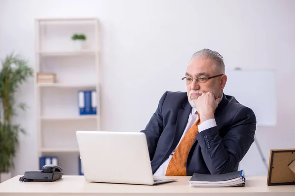 Ancien employé masculin travaillant dans le bureau — Photo