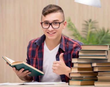 Okul sınavlarına hazırlanan genç bir öğrenci.