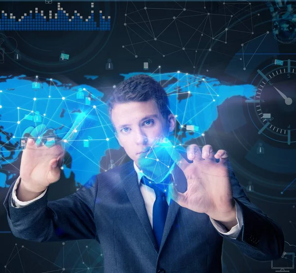 Man in social data management concept — Stock Photo, Image