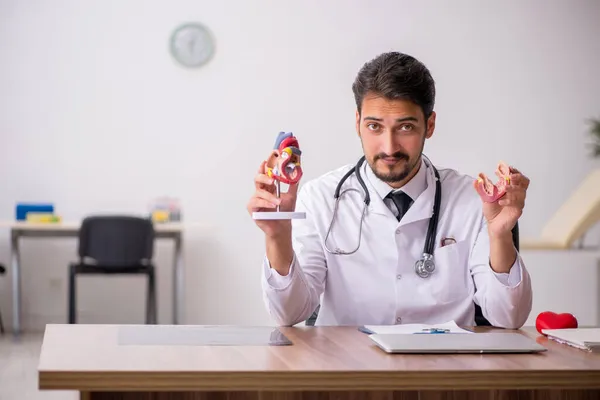 Ung manlig läkare kardiolog arbetar på kliniken — Stockfoto