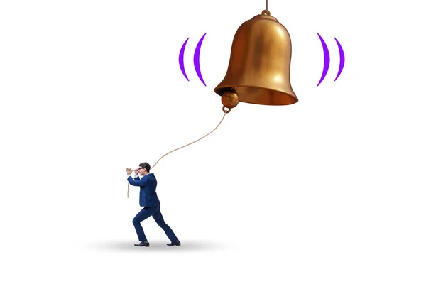 Empresario tocando la campana en caso de peligro —  Fotos de Stock