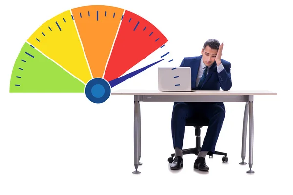 Businessman with meter measuring his stress level — Stock Photo, Image