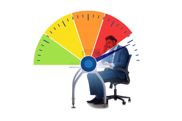 Businessman with meter measuring his stress level — Stock Photo, Image