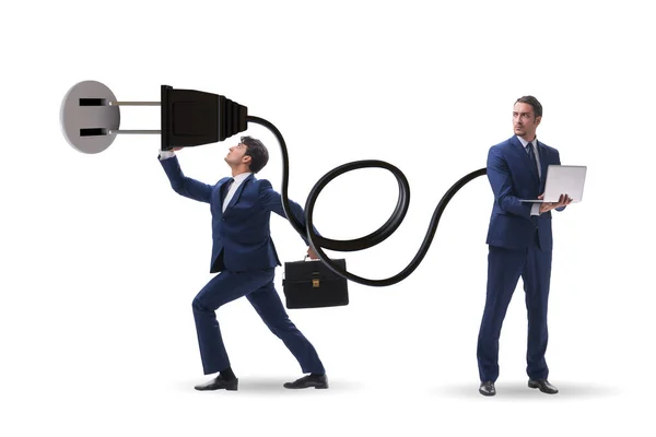 Businessman being powered by electric power — Stock Photo, Image