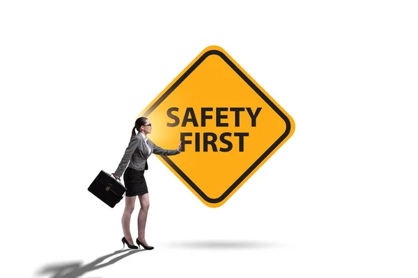 Safety first badge with business people — Stock Photo, Image