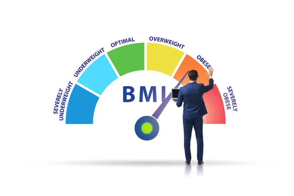 Conceito de IMC - índice de massa corporal com o homem — Fotografia de Stock