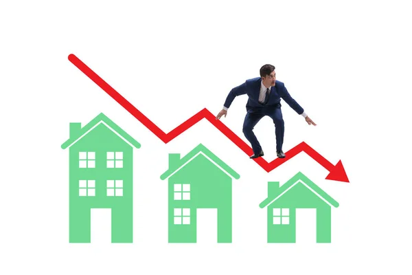 Ілюстрація бульбашки ринку нерухомості з будинками та діаграмою — стокове фото