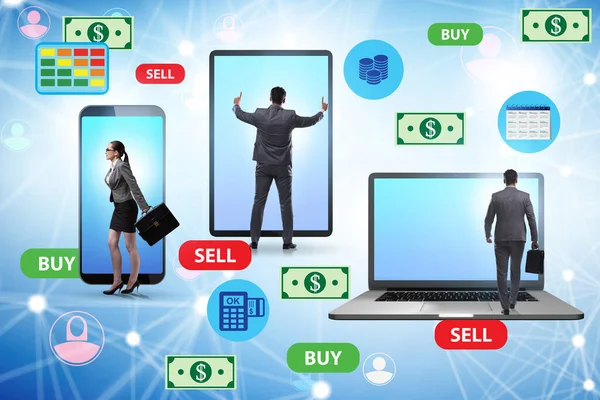 Koncepcja handlu walutami online z przedsiębiorcami — Zdjęcie stockowe