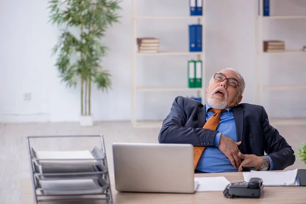 Alter Chef arbeitet im Büro — Stockfoto