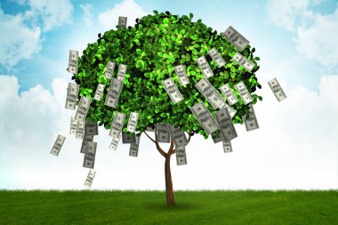 İş konseptinde para ağacı-3D Rendering