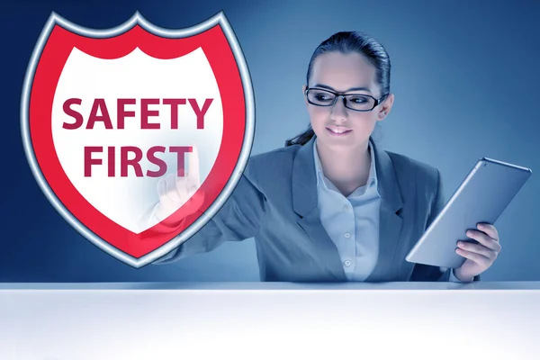 Safety first concept with businesswoman — Stock Photo, Image