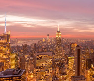 Günbatımında New York Manhattan manzarası