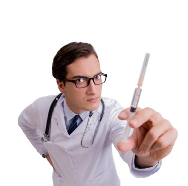 Beyaz arka planda izole erkek doktor