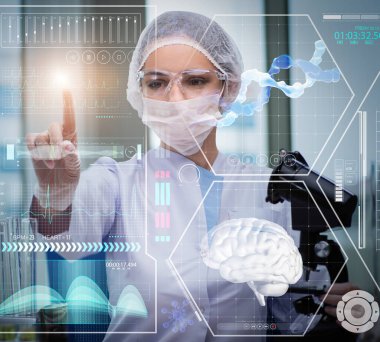 Fütürist tıp konsepti doktoru düğmeye basıyor