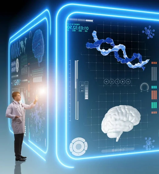 Férfi orvos a futurisztikus orvostudomány orvosi koncepció — Stock Fotó