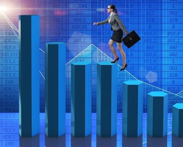 Affärskvinna klättra karriärstegen som trader mäklare — Stockfoto