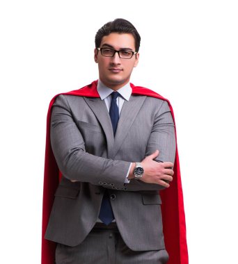 Süper kahraman iş adamı beyazda izole edilmiş