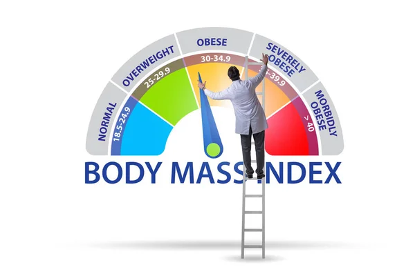 Concept of BMI - body mass index with nutritionist — Stock Photo, Image