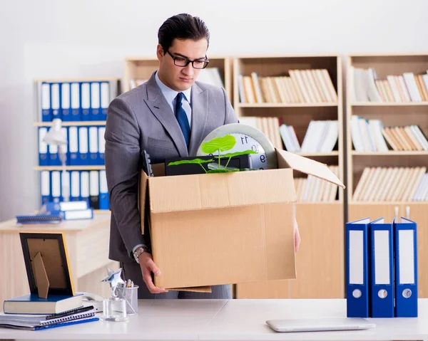 Man moving office with box and his belongings — Stock Photo, Image